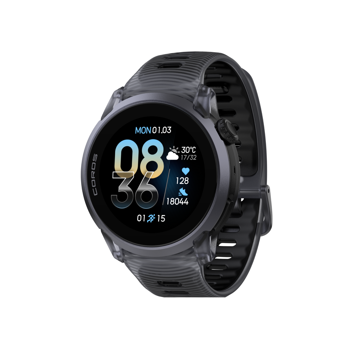 Front three-quarter view of COROS PACE 4 Watch Black Crystal Color