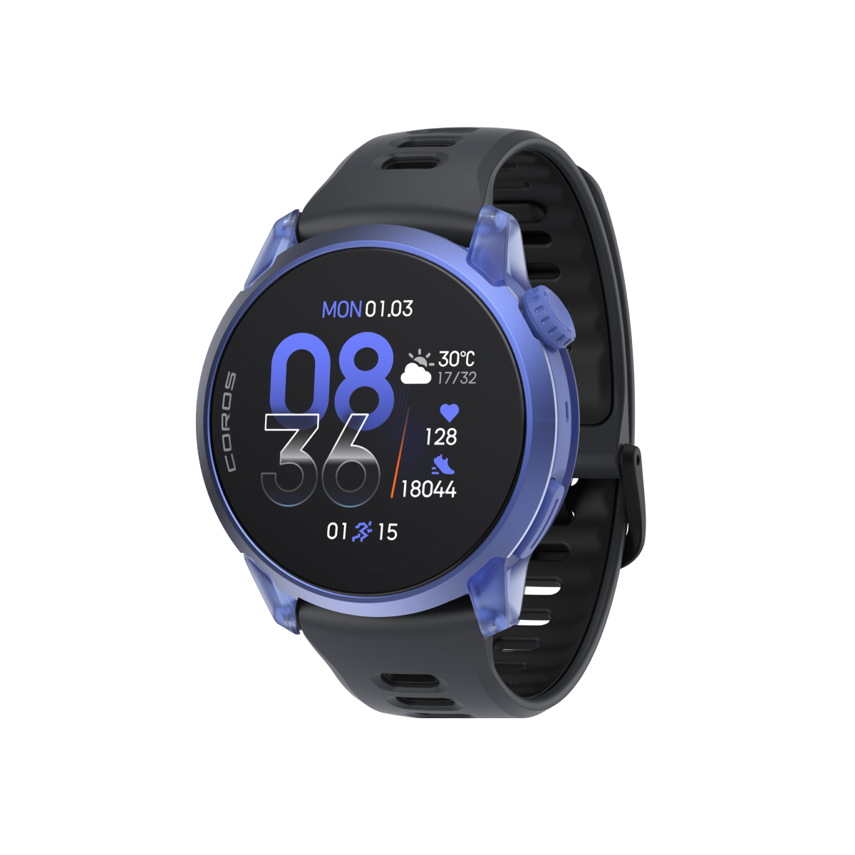 Front three-quarter view of COROS PACE 4 Ultraviolet / Silicone / Black