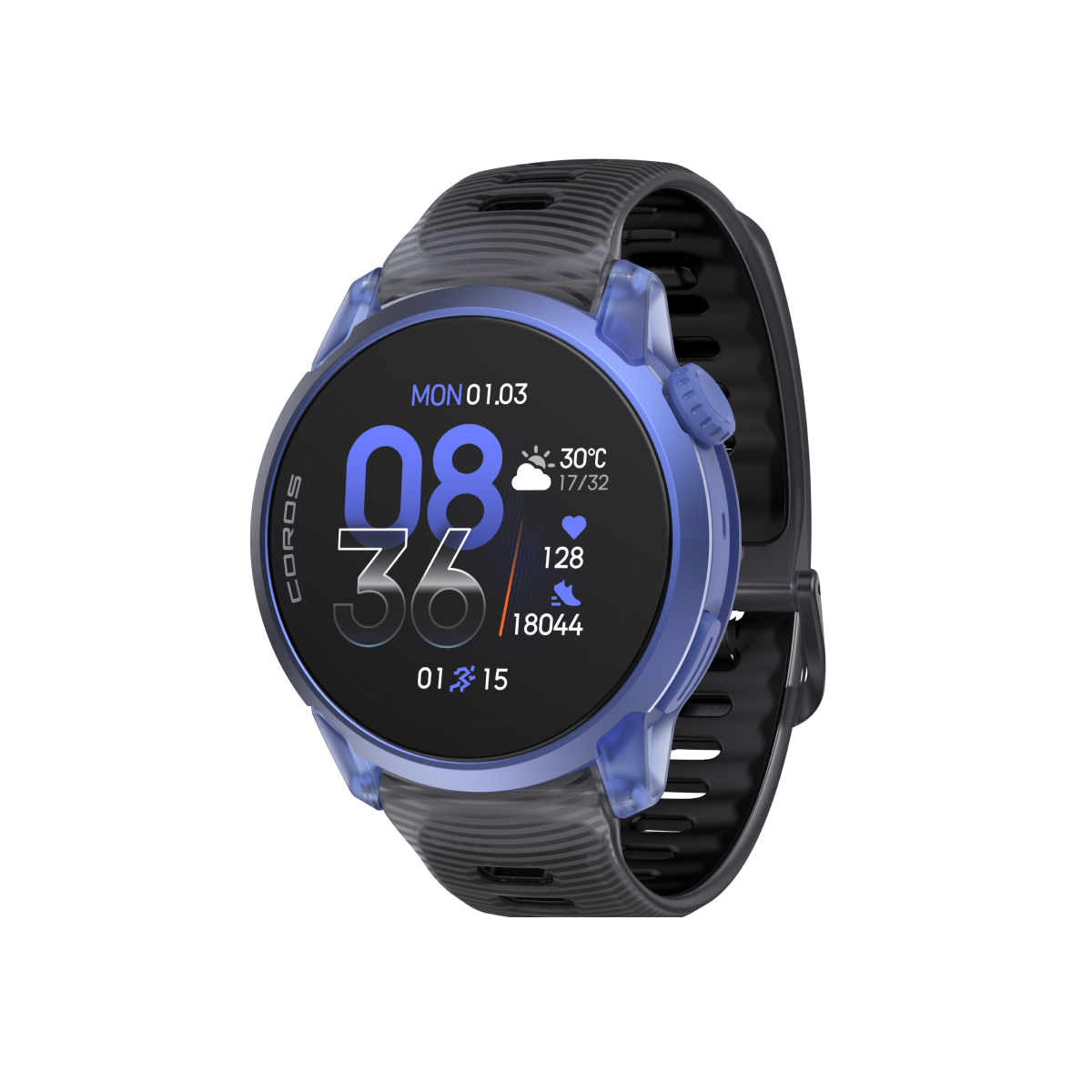 Front three-quarter view of COROS PACE 4 Ultraviolet / Silicone / Black Crystal