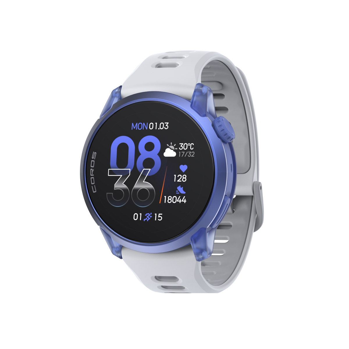 Front three-quarter view of COROS PACE 4 Ultraviolet / Silicone / White